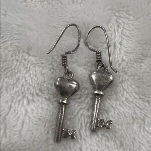 925 Silver Heart Key Earrings
